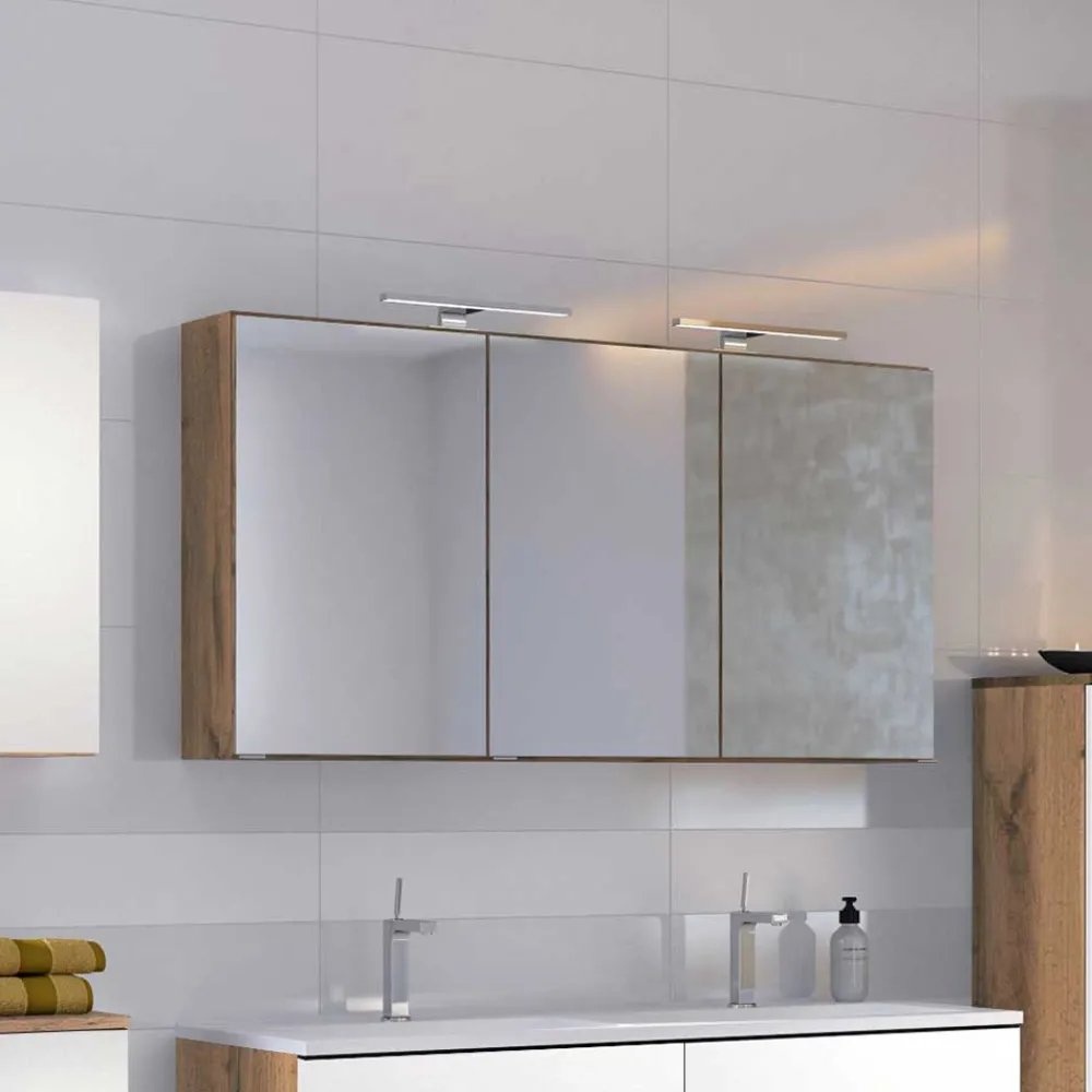 Wohnen 3D Spiegelschrank fürs Bad in Dekor Wildeiche - Athrin