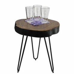 Wohnen Designermöbel*Design Ablagetisch Tohema mit Baumkante dunkel