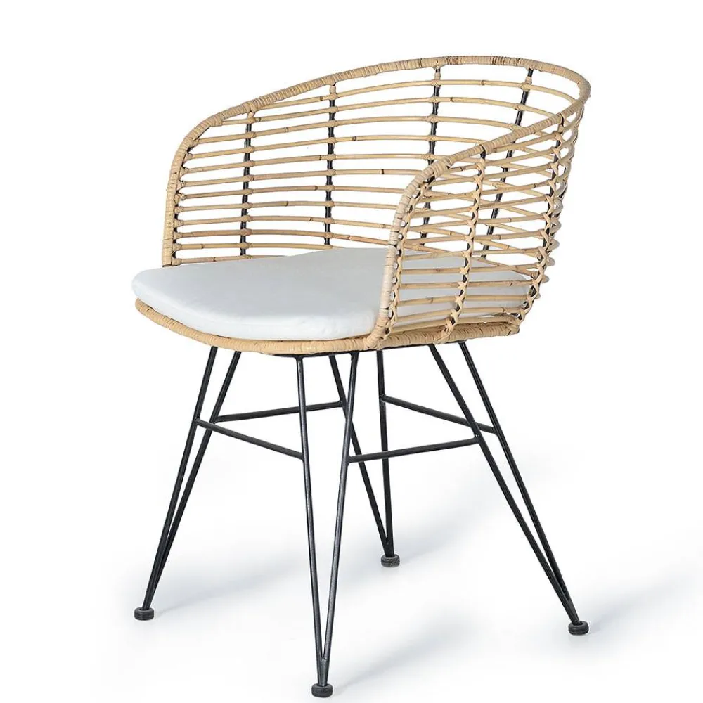 Wohnen Schwarze Möbel|Rattanmöbel*Design Armlehnenstuhl in Rattan Natur und Schwarz - Adatto (2er Set)