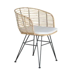 Wohnen Schwarze Möbel|Rattanmöbel*Design Armlehnenstuhl in Rattan Natur und Schwarz - Adatto (2er Set)