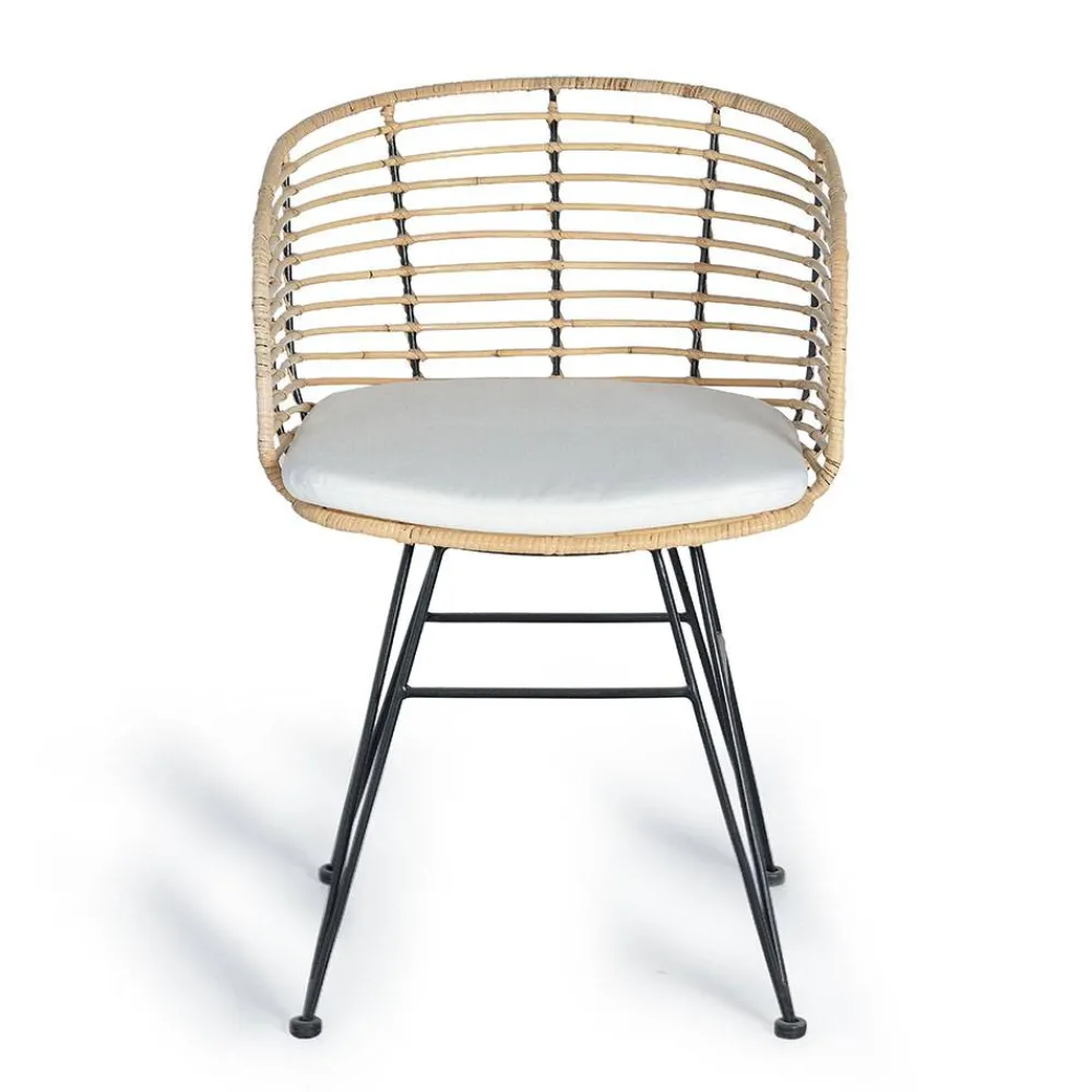 Wohnen Schwarze Möbel|Rattanmöbel*Design Armlehnenstuhl in Rattan Natur und Schwarz - Adatto (2er Set)