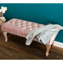 Wohnen Vintage Möbel|Esszimmerbänke*Design Bank in Pink Samt - Saluds