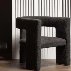 Wohnen Designermöbel*Design Cocktailsessel in Dunkelgrau Boucle - Seanno