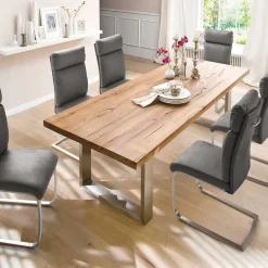 Wohnen Graue Möbel|Küchentische*Design Esszimmertisch mit Holz Eiche dunkel Venditora & Edelstahl