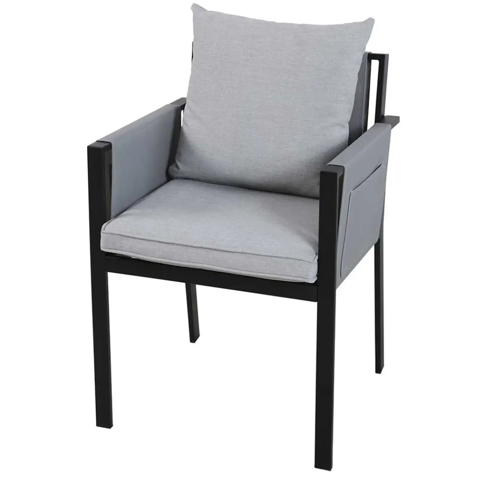 Wohnen Glasmöbel|Balkonmöbel*Design Garten-Essgruppe in Grau & Schwarz - Geraldine (siebenteilig)