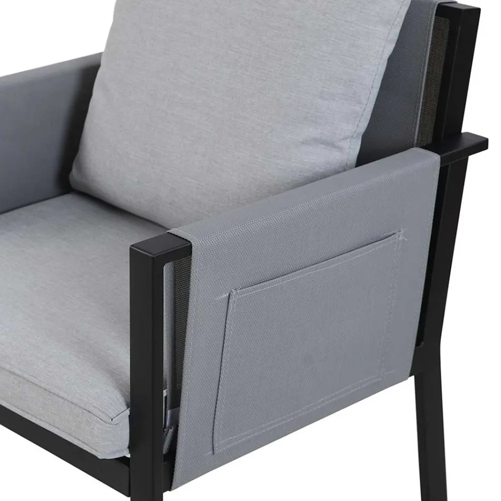 Wohnen Glasmöbel|Balkonmöbel*Design Garten-Essgruppe in Grau & Schwarz - Geraldine (siebenteilig)