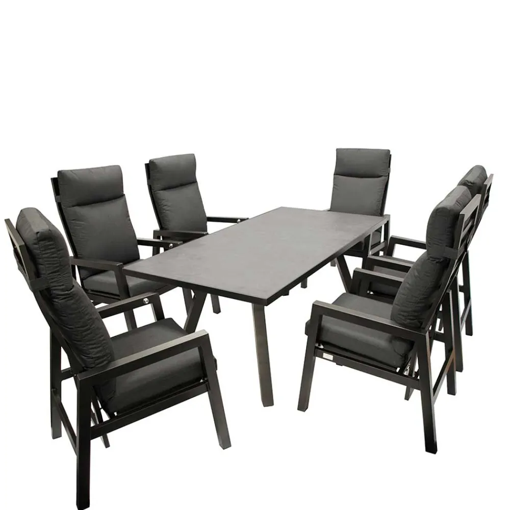 Wohnen Design Gartentisch Gruppe in Dunkelgrau - Curedo (siebenteilig)