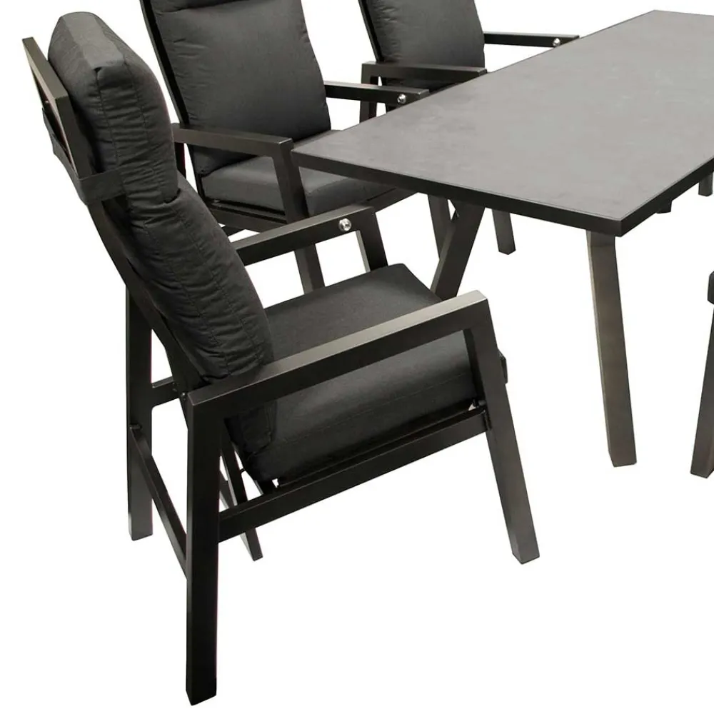 Wohnen Design Gartentisch Gruppe in Dunkelgrau - Curedo (siebenteilig)