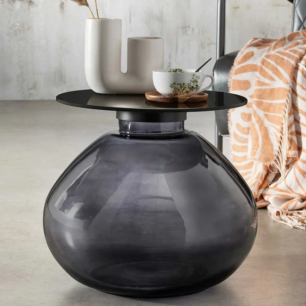 Wohnen Design Glas Beistelltisch in Schwarz - Idian
