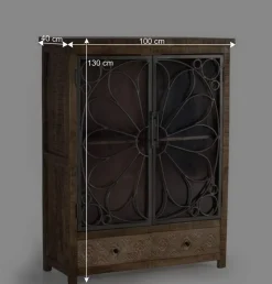 Wohnen Vitrinen|Wohnzimmer-Vitrinen*Design Highboard mit Glas Metalltüren - Everton