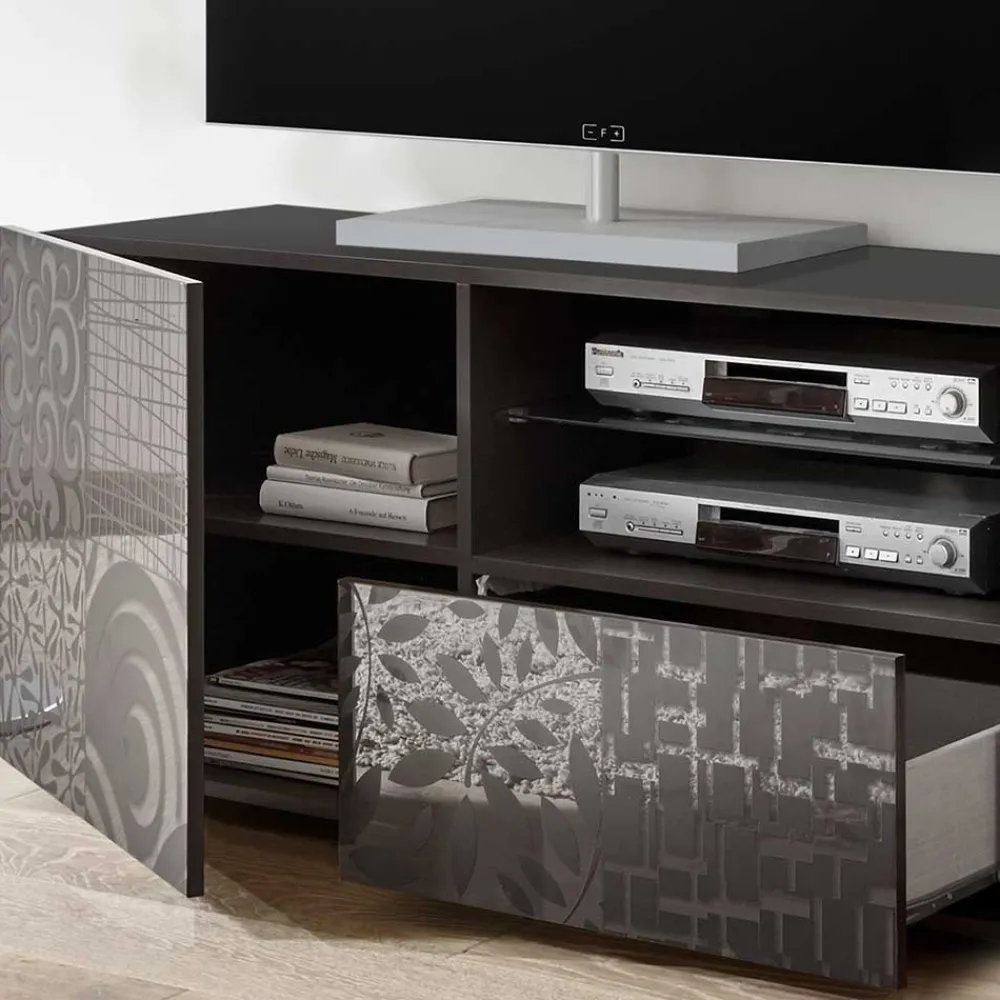 Wohnen Design Hochglanz TV Element in Anthrazit - Ipatal