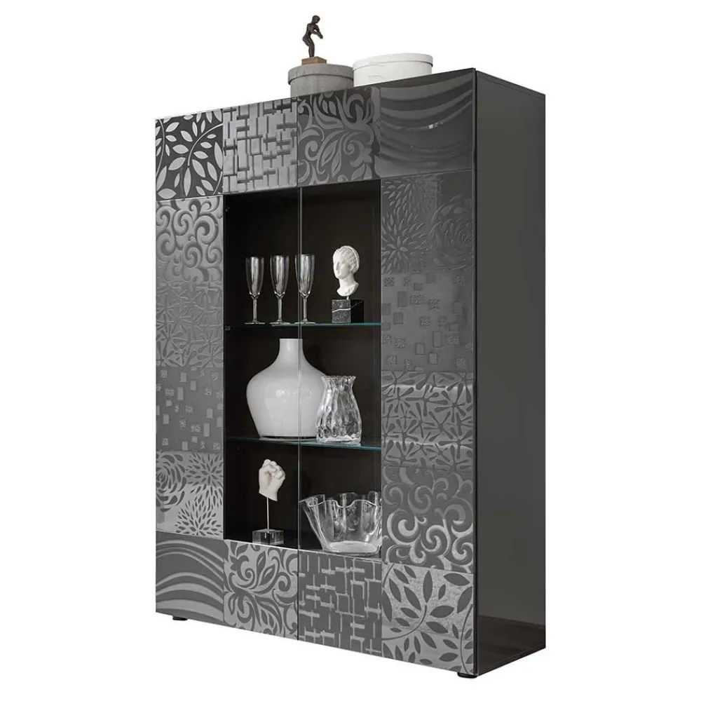 Wohnen Esszimmer-Vitrinen|Schränke*Design Hochglanz Vitrine in Anthrazit - Ipatal