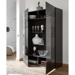 Wohnen Esszimmer-Vitrinen|Schränke*Design Hochglanz Vitrine in Anthrazit - Ipatal
