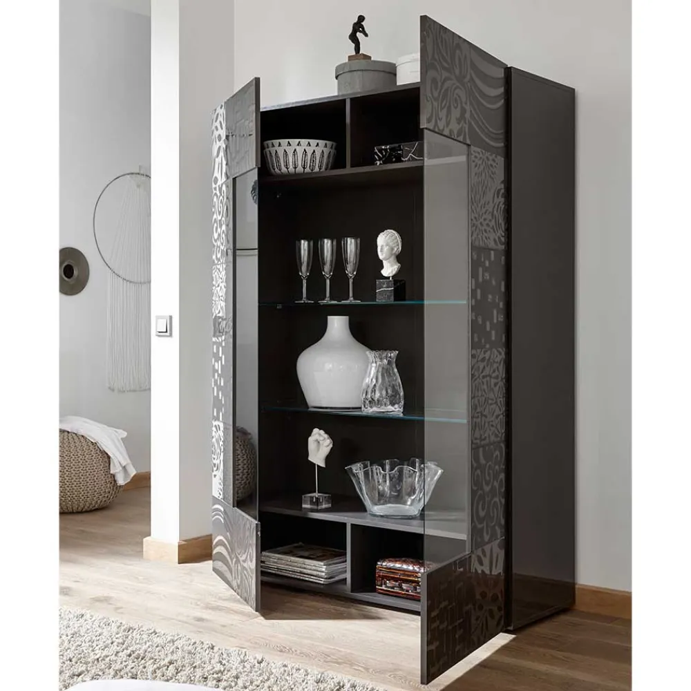 Wohnen Esszimmer-Vitrinen|Schränke*Design Hochglanz Vitrine in Anthrazit - Ipatal