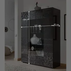 Wohnen Esszimmer-Vitrinen|Schränke*Design Hochglanz Vitrine in Anthrazit - Ipatal
