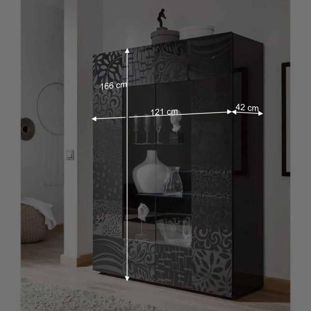 Wohnen Esszimmer-Vitrinen|Schränke*Design Hochglanz Vitrine in Anthrazit - Ipatal