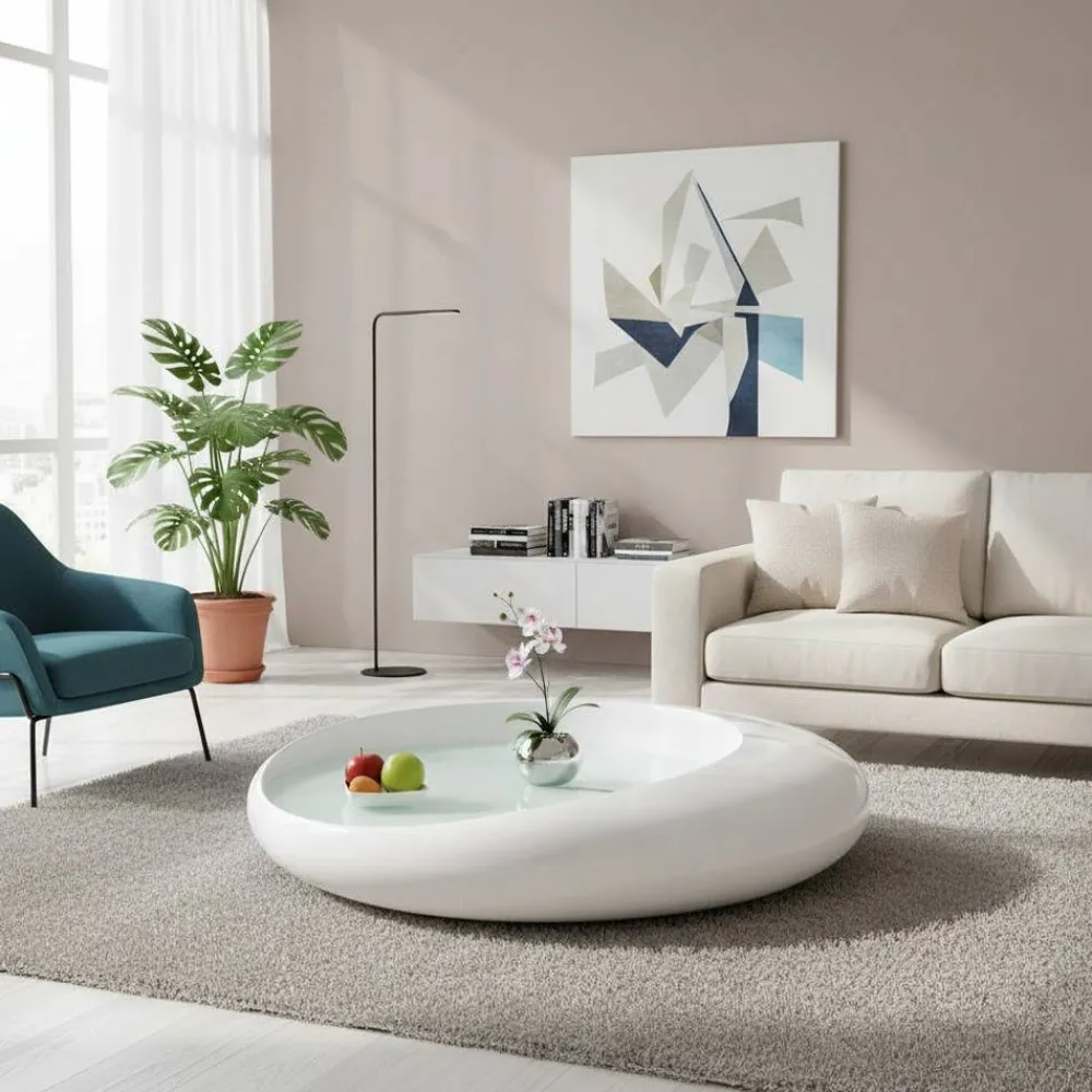 Wohnen Designermöbel*Design Hochglanz-Wohnzimmertisch mit Weißglas - Envitzia