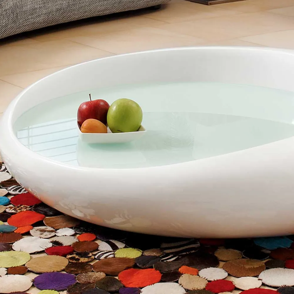 Wohnen Designermöbel*Design Hochglanz-Wohnzimmertisch mit Weißglas - Envitzia