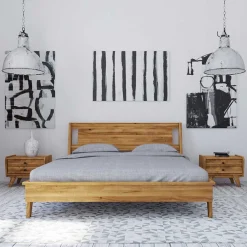 Wohnen Design Holzbett aus Wildeiche - Hardus (dreiteilig)