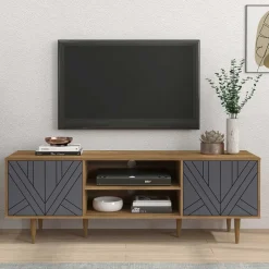Wohnen Design Lowboard für TV in Grau & Natur - Ascolano