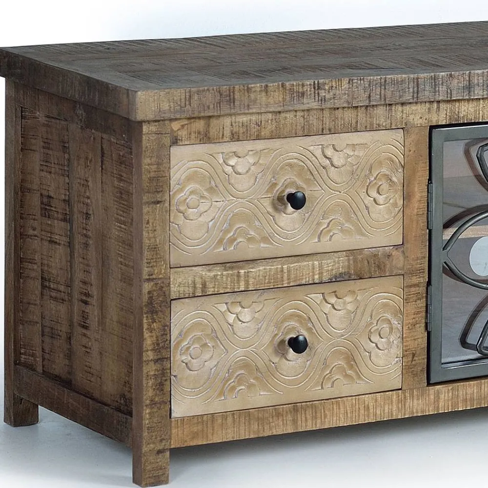 Wohnen Design Lowboard mit Glas Metalltüren - Everton