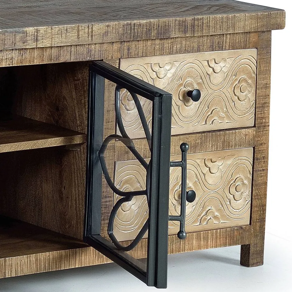 Wohnen Design Lowboard mit Glas Metalltüren - Everton