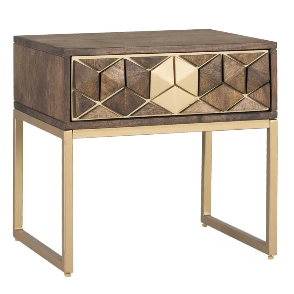 Wohnen Design Nachtkommode in Walnuss Braun und Gold - Feregato