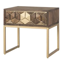Wohnen Design Nachtkommode in Walnuss Braun und Gold - Feregato