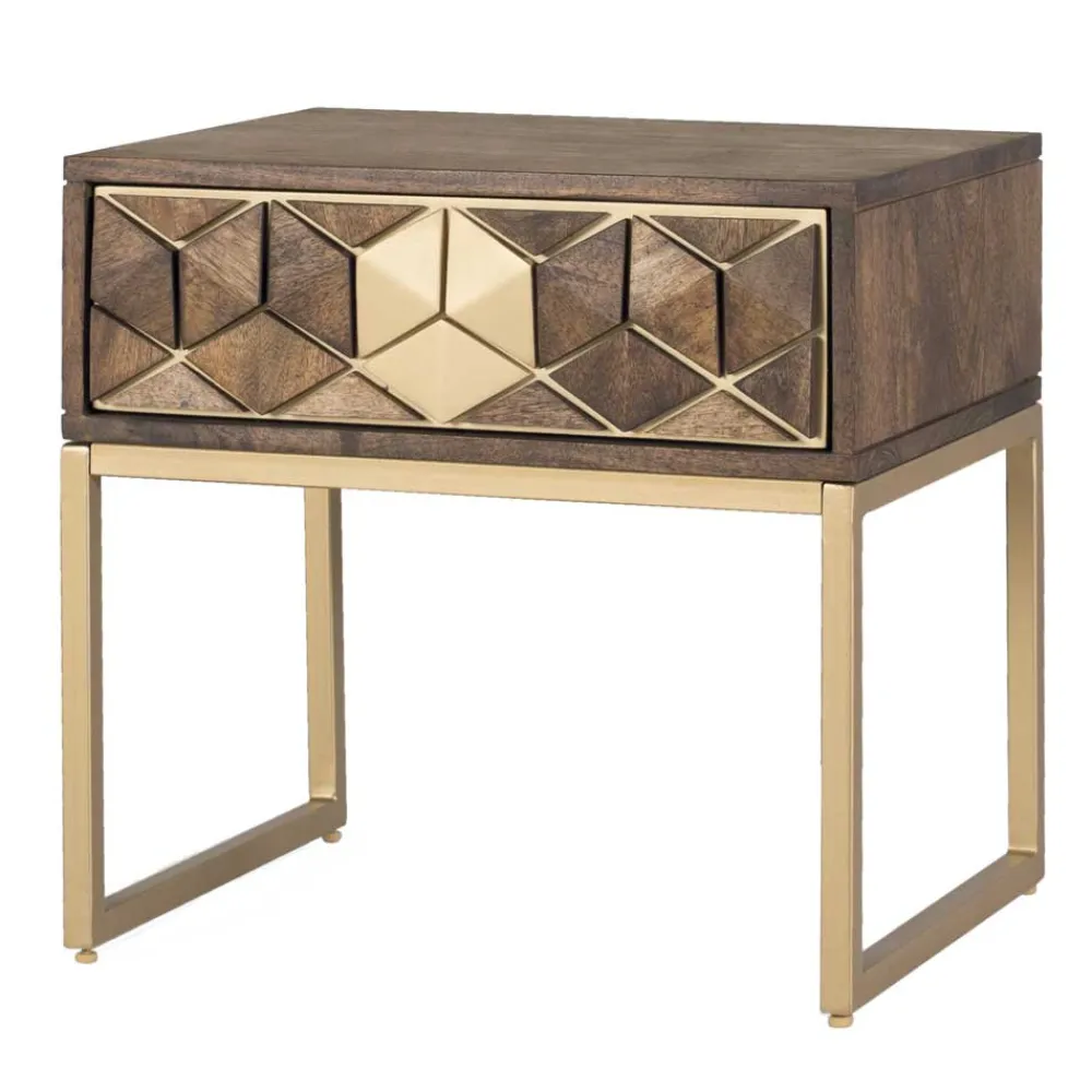 Wohnen Design Nachtkommode in Walnuss Braun und Gold - Feregato