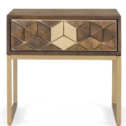 Wohnen Design Nachtkommode in Walnuss Braun und Gold - Feregato