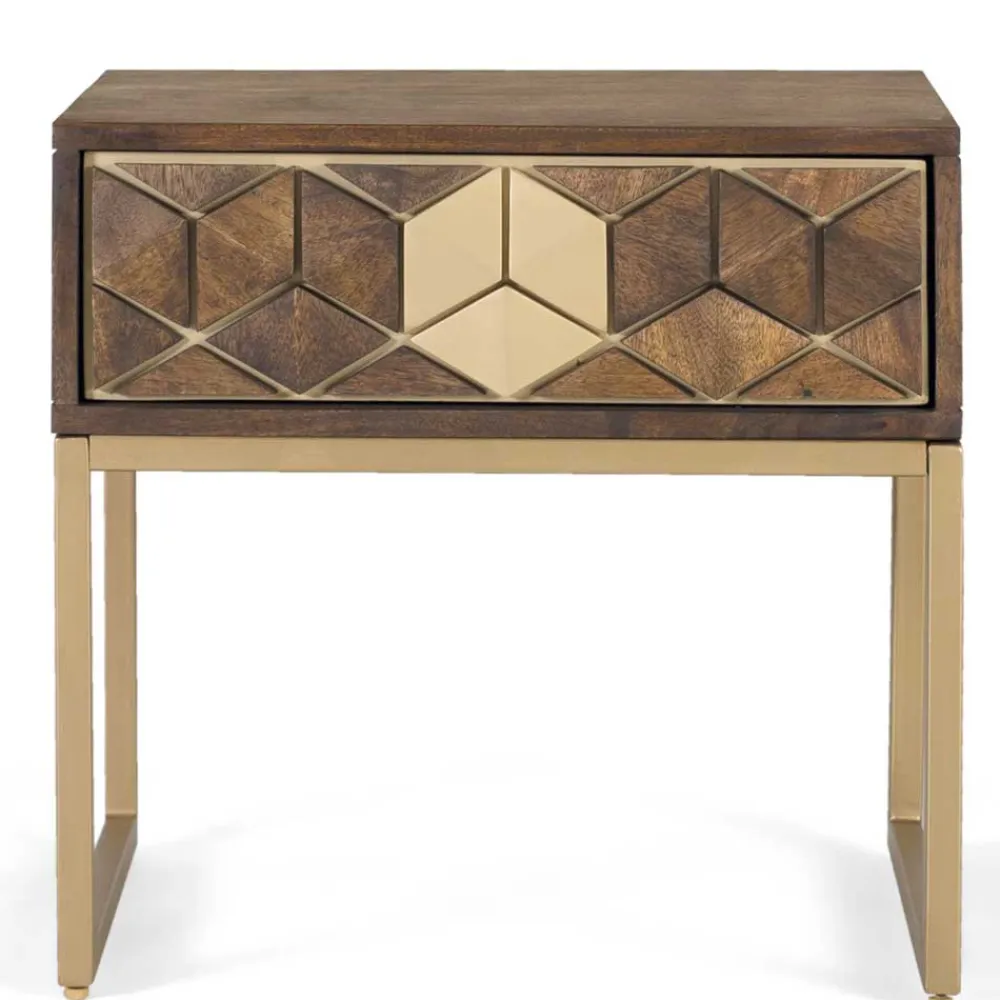 Wohnen Design Nachtkommode in Walnuss Braun und Gold - Feregato