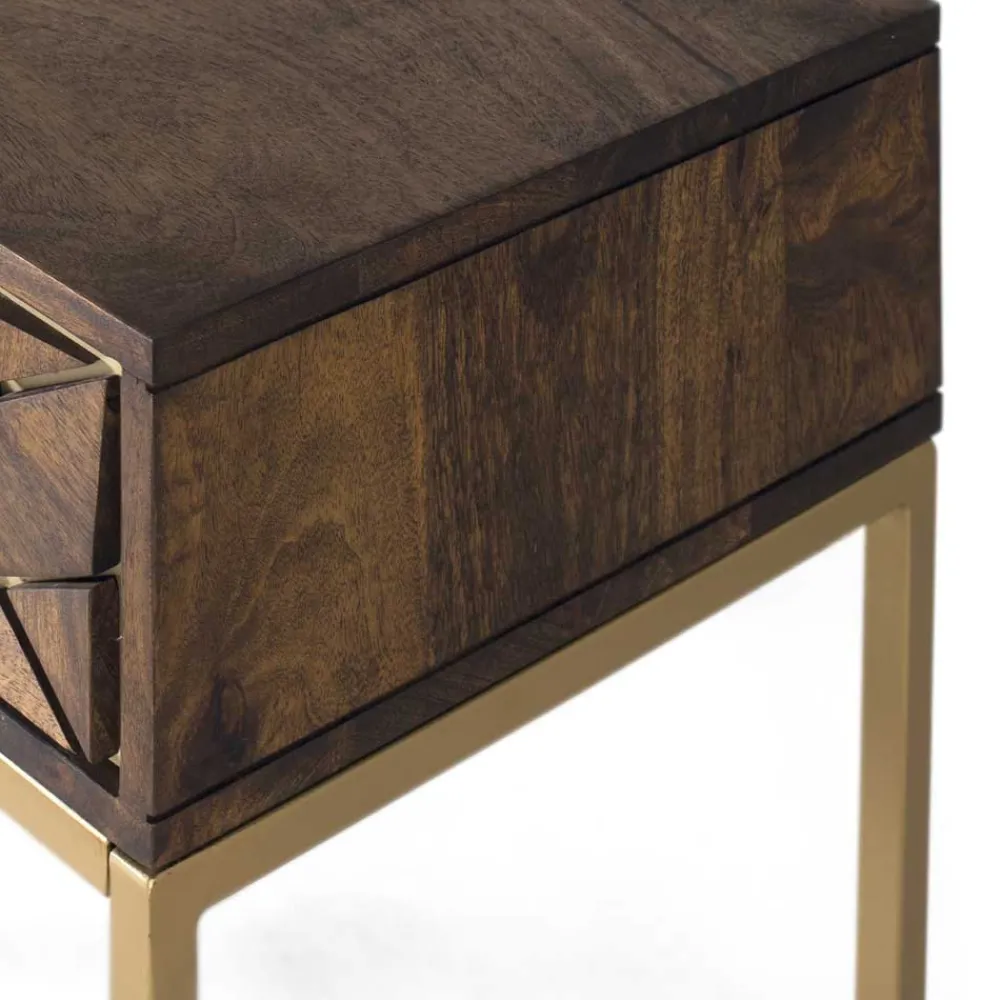Wohnen Design Nachtkommode in Walnuss Braun und Gold - Feregato