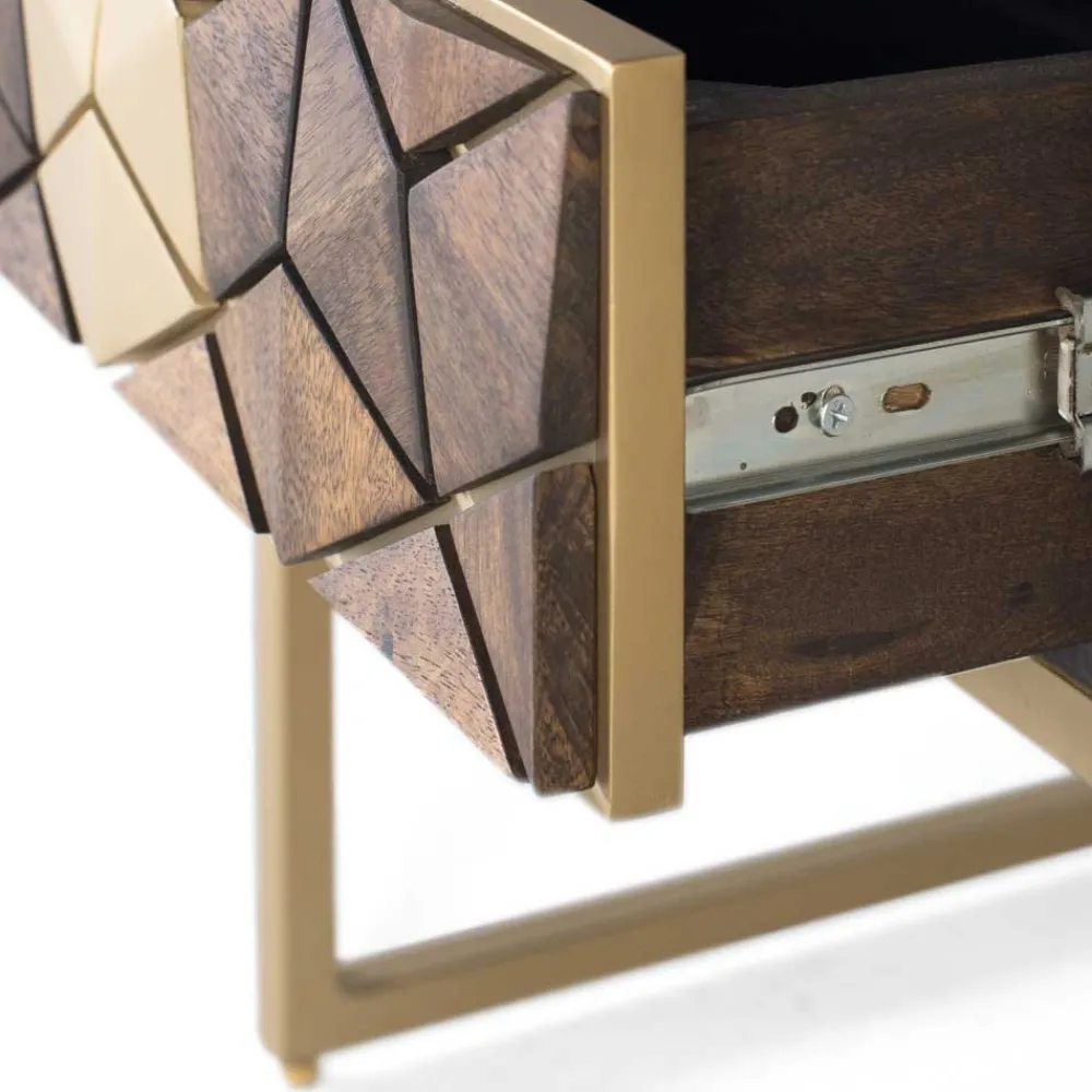 Wohnen Design Nachtkommode in Walnuss Braun und Gold - Feregato