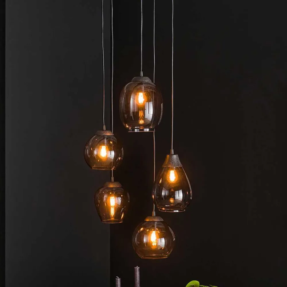 Wohnen Design Pendelleuchte mit Chromglas Schirmen - Ampiano