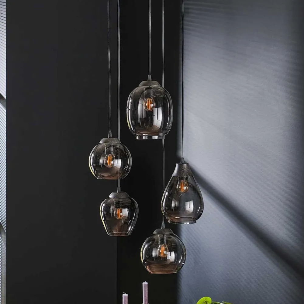 Wohnen Design Pendelleuchte mit Chromglas Schirmen - Ampiano