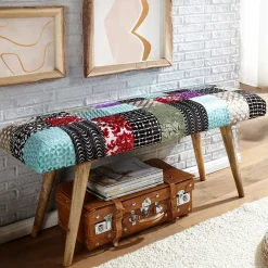 Wohnen Design Polsterbank mit Samt Patchwork Bezug - Clarisa