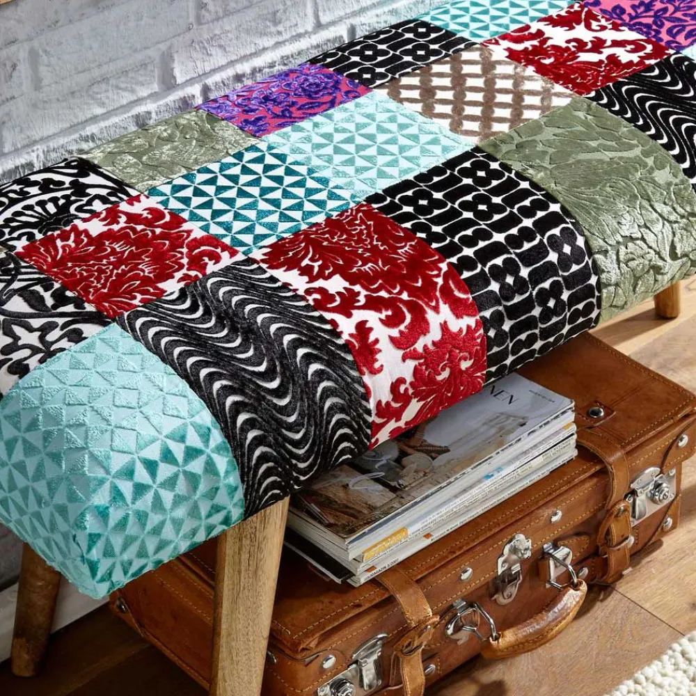 Wohnen Design Polsterbank mit Samt Patchwork Bezug - Clarisa