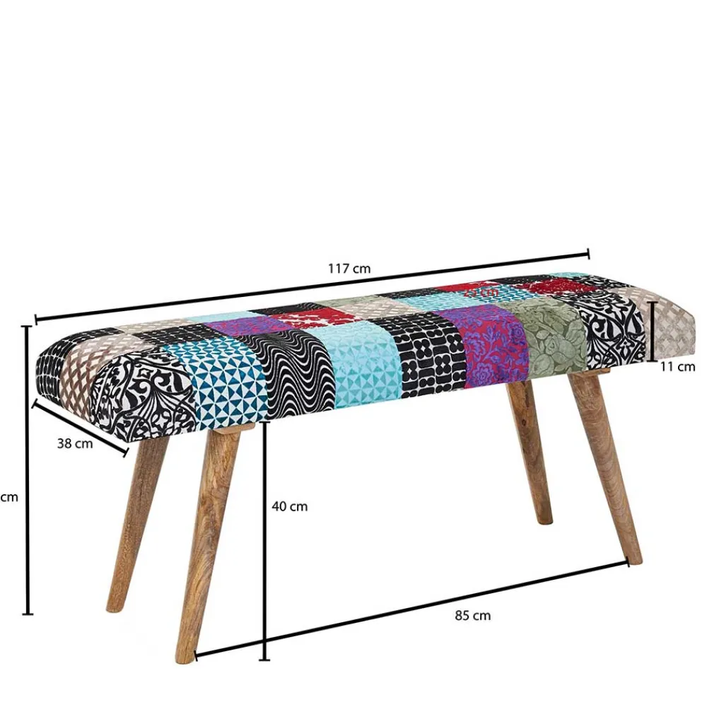 Wohnen Design Polsterbank mit Samt Patchwork Bezug - Clarisa