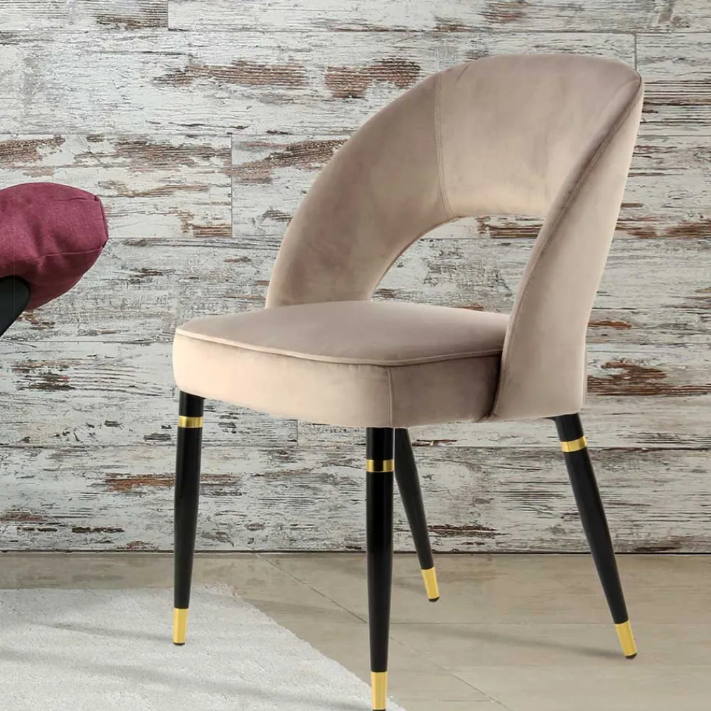 Wohnen Design Polsterstühle in Taupe Samt - Vannah (2er Set)