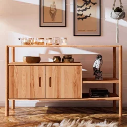 Wohnen Naturholzmöbel|Büro-Raumteiler*Design Regal mit zwei Fächern & Türen - Indrya