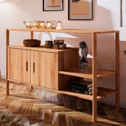 Wohnen Naturholzmöbel|Büro-Raumteiler*Design Regal mit zwei Fächern & Türen - Indrya