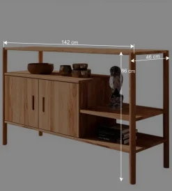 Wohnen Naturholzmöbel|Büro-Raumteiler*Design Regal mit zwei Fächern & Türen - Indrya