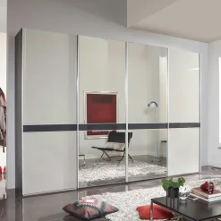 Wohnen Design Schrank mit Spiegel & Glas Front Hellgrau - Capolyna