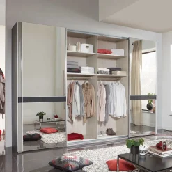 Wohnen Design Schrank mit Spiegel & Glas Front Hellgrau - Capolyna