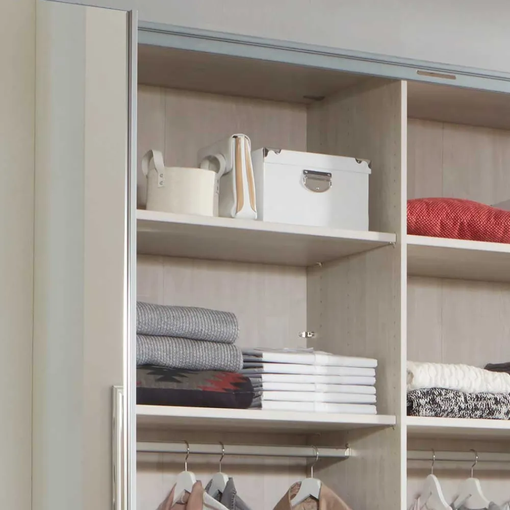 Wohnen Design Schrank mit Spiegel & Glas Front Hellgrau - Capolyna