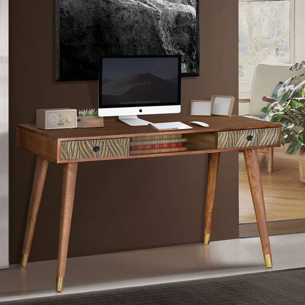 Wohnen Naturholzmöbel|Jugendzimmertische*Design Schreibtisch aus Mangoholz und Metall - Filurina