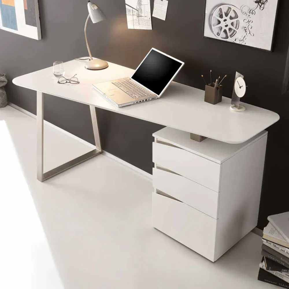 Kinder Wohnen Design Schreibtisch in Weiß 150x67 cm Velino mit 3 Schubladen