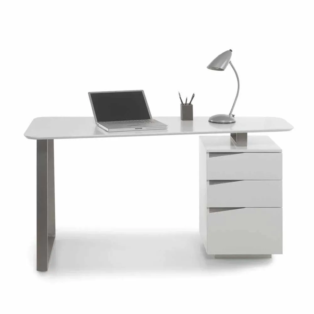 Kinder Wohnen Design Schreibtisch in Weiß 150x67 cm Velino mit 3 Schubladen