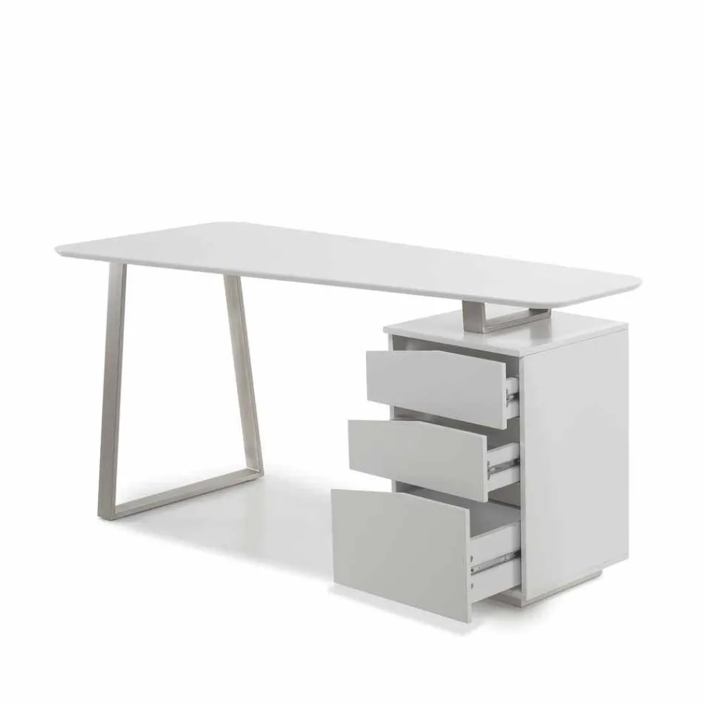 Kinder Wohnen Design Schreibtisch in Weiß 150x67 cm Velino mit 3 Schubladen