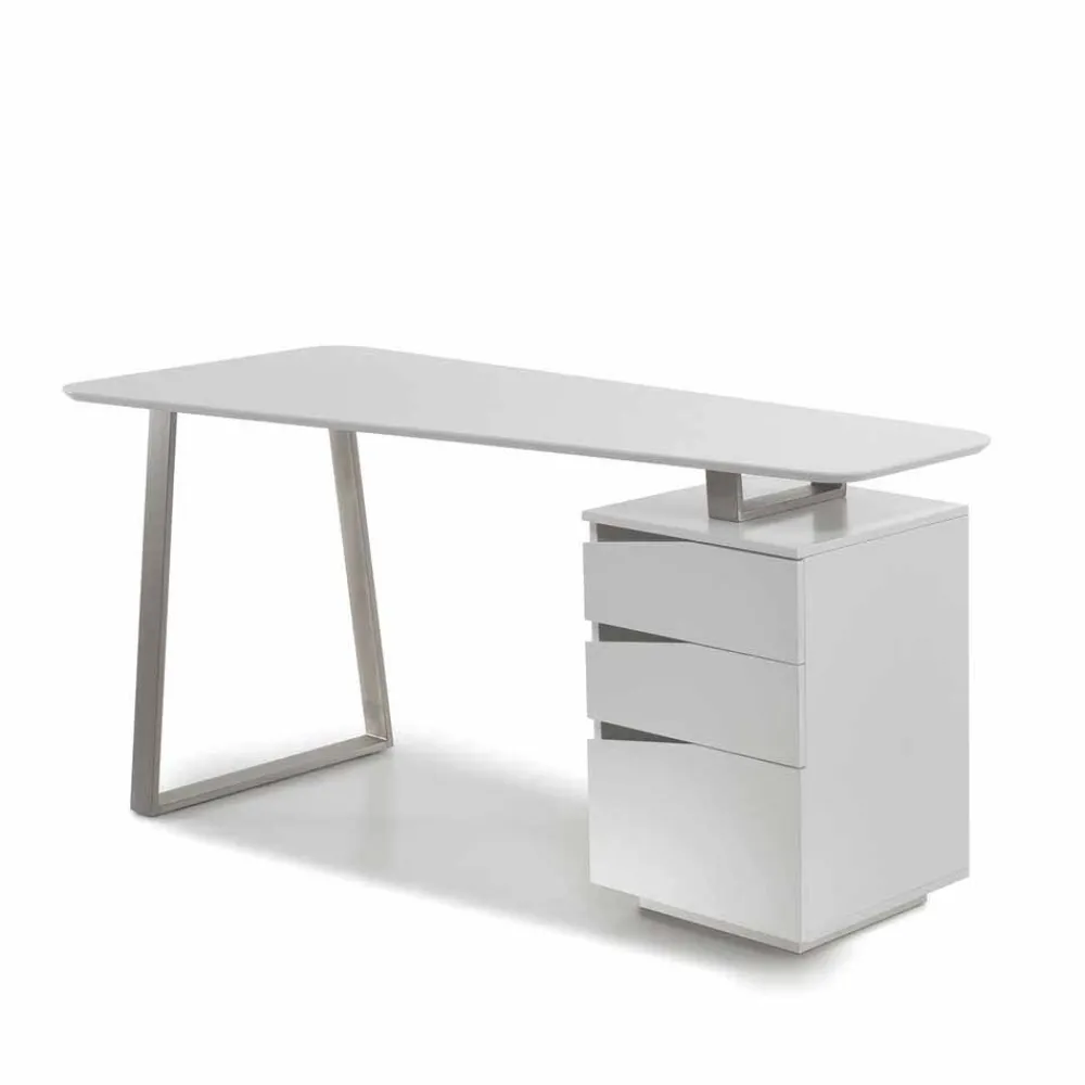 Kinder Wohnen Design Schreibtisch in Weiß 150x67 cm Velino mit 3 Schubladen